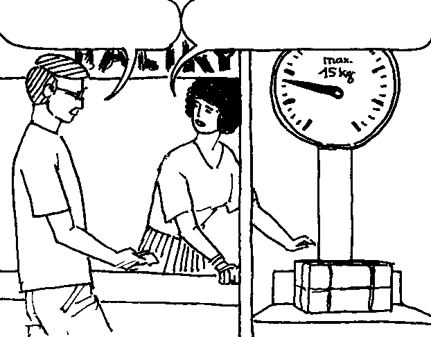 Illustration of a conversation at a marketplace