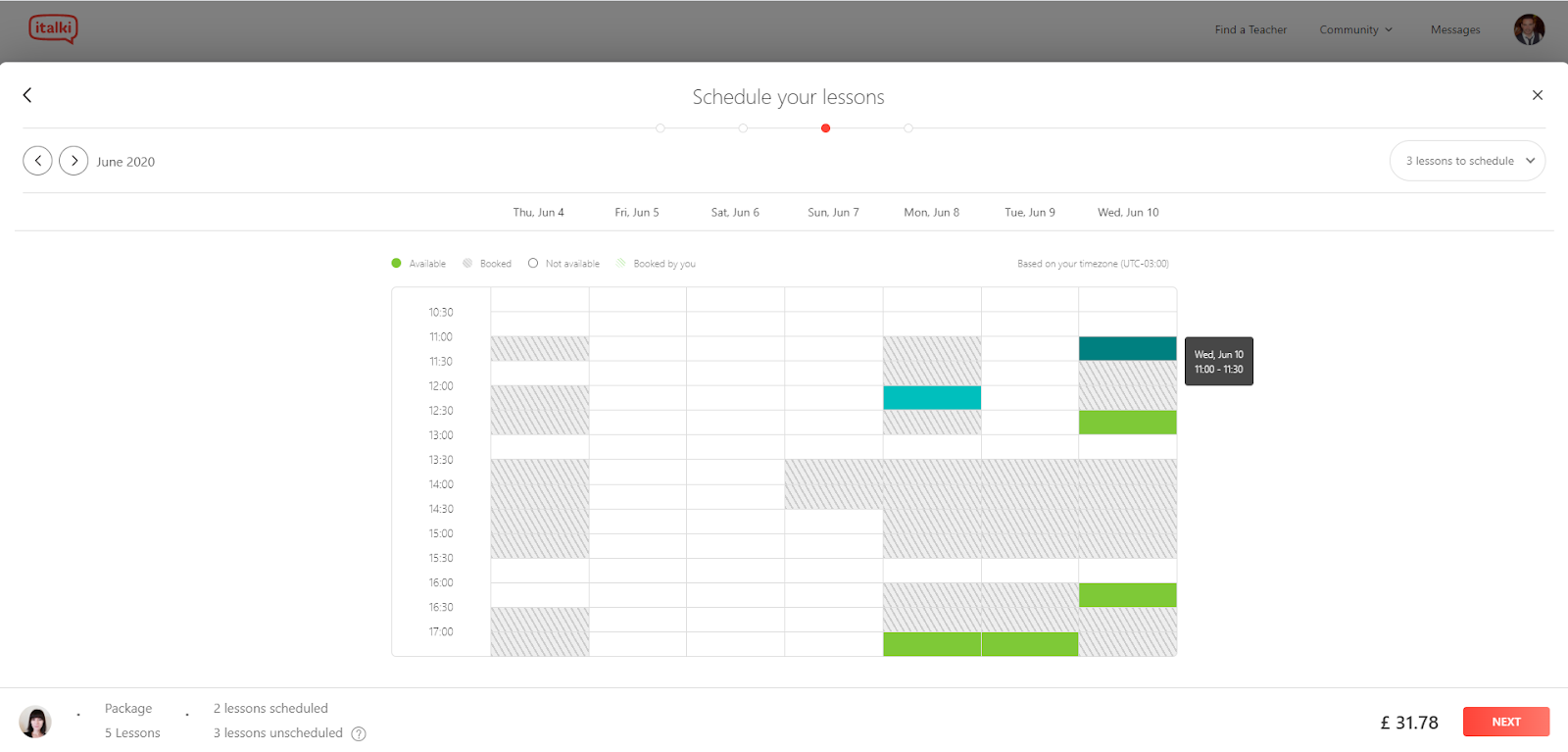 italki schedule lesson